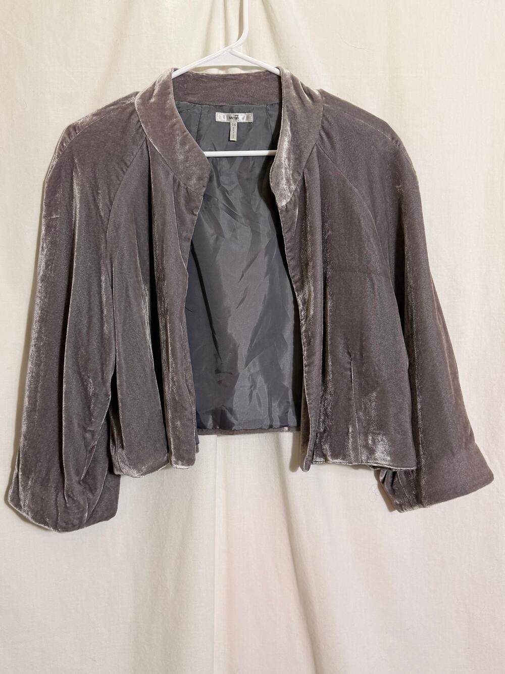 Metro 7 Silver Gray Velvet Cropped Jacket Size 14